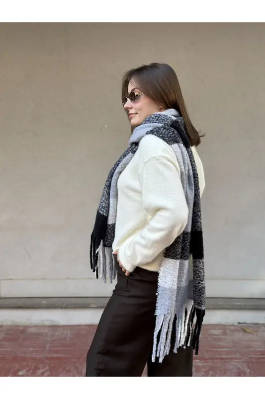 Cairo Bouclé 100% Buklet Gri-bej Premium Atkı-Füme - 4