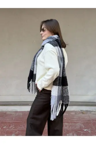 Cairo Bouclé 100% Buklet Gri-bej Premium Atkı-Füme - 5