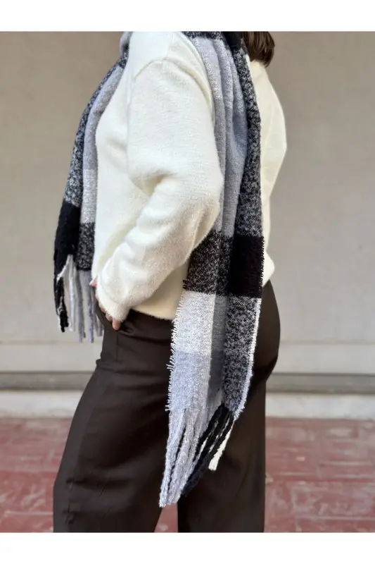 Cairo Bouclé 100% Buklet Gri-bej Premium Atkı-Füme - 6