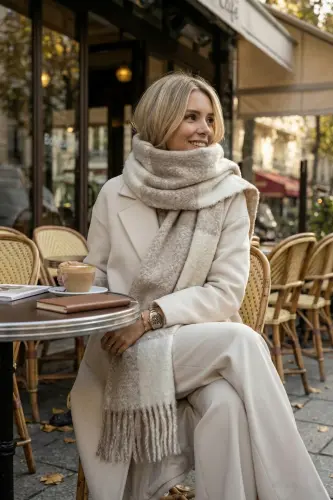 Cairo Bouclé 100% Buklet Premium Atkı-Bej 