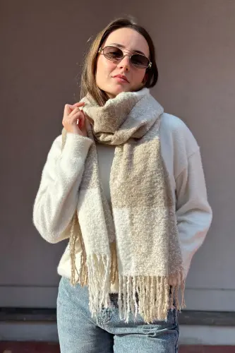 Cairo Bouclé 100% Buklet Premium Atkı-Bej - 4