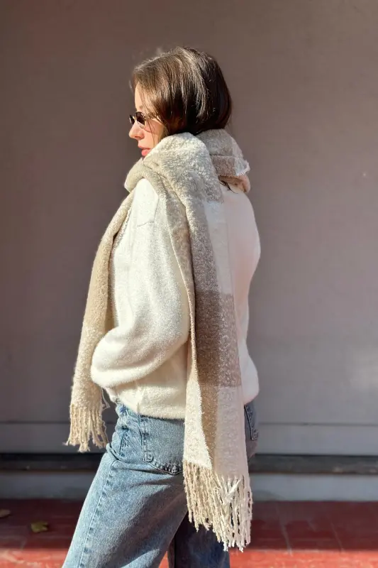 Cairo Bouclé 100% Buklet Premium Atkı-Bej - 6