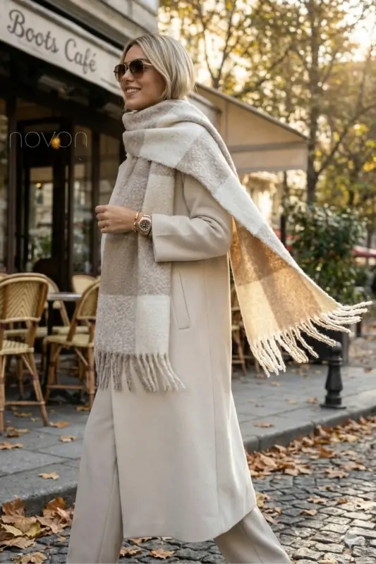 Cairo Bouclé 100% Buklet Premium Atkı-Bej - 2