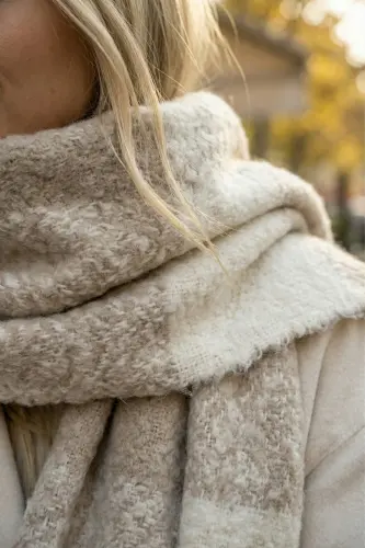 Cairo Bouclé 100% Buklet Premium Atkı-Bej - 3