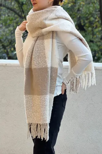 Cairo Bouclé 100% Buklet Premium Atkı-Bej - 5