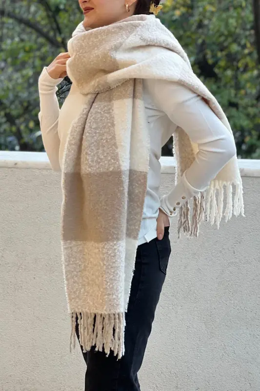 Cairo Bouclé 100% Buklet Premium Atkı-Bej - 5