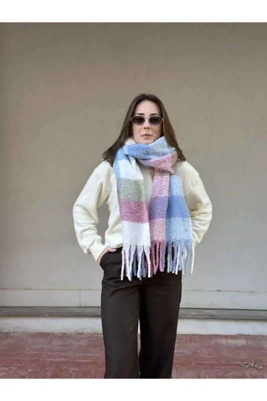 Cairo Bouclé 100% Buklet Premium Atkı-GÜL KURUSU - 5