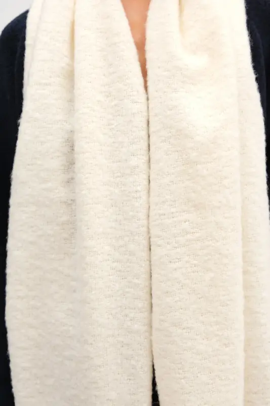 Cairo Bouclé 100% Buklet Soft Touch Kemik Rengi Premium Atkı-Beyaz - 4