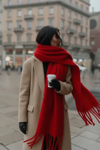 Cairo Bouclé 100% Buklet Soft Touch Premium Trend Bordo Melange Atkı - Moulin Rouge Red - novon (1)