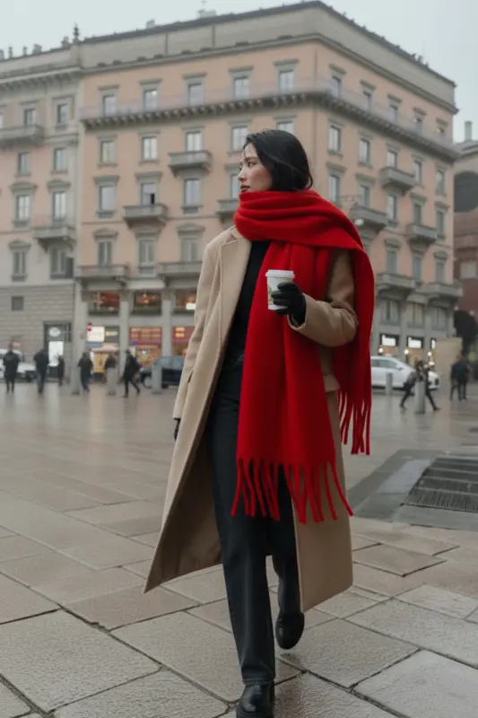 Cairo Bouclé 100% Buklet Soft Touch Premium Trend Bordo Melange Atkı - Moulin Rouge Red - 3