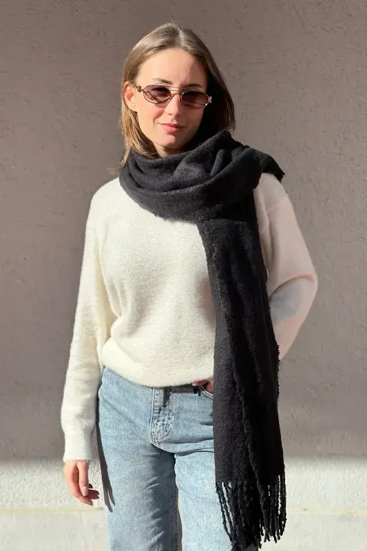 Cairo Bouclé 100% Boucle Soft Touch Premium Scarf-Black - 3