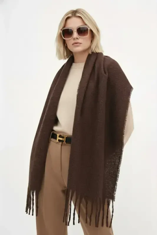 Cairo Bouclé 100% Boucle Soft Touch Premium Trend Dark Coffee Mocha Scarf-Dark Coffee - 3