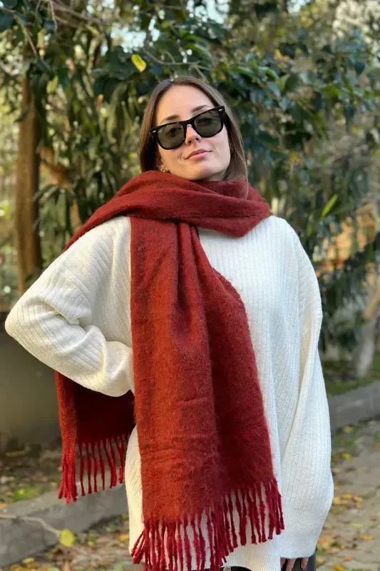 Cairo Bouclé 100% Buklet Soft Touch Premium Trend Bordo Melange Atkı-Burgundy Dream - NOVON