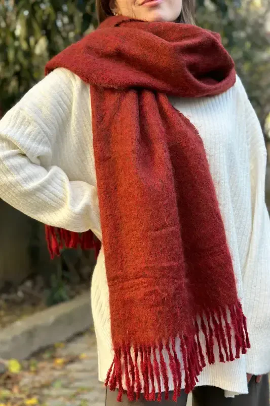 Cairo Bouclé 100% Buklet Soft Touch Premium Trend Bordo Melange Atkı-Burgundy Dream - 2