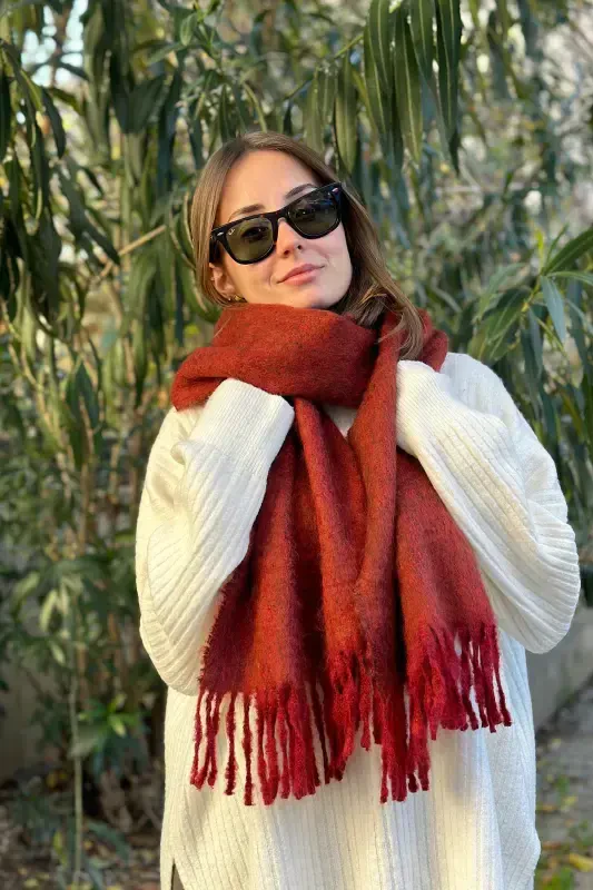 Cairo Bouclé 100% Buklet Soft Touch Premium Trend Bordo Melange Atkı-Burgundy Dream - 3