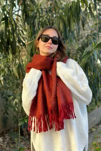 Cairo Bouclé 100% Buklet Soft Touch Premium Trend Bordo Melange Atkı-Burgundy Dream - 4