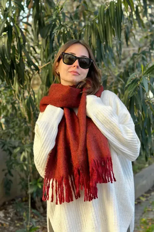 Cairo Bouclé 100% Buklet Soft Touch Premium Trend Bordo Melange Atkı-Burgundy Dream - 4