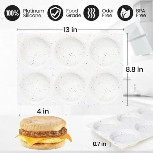 CAKETIME 4 Inch Muffin Top Pan, Silicone Egg Molds for Breakfast Sandwiches Jumbo Round Baking Pan for Oven English muffins, Whoopie Pies, Corn Bread, Egg bites, Tarts 2 Pack Confetti - 3