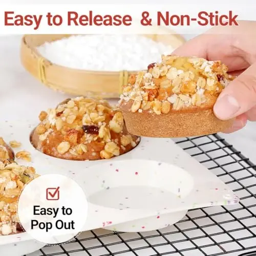 CAKETIME 4 Inch Muffin Top Pans Non Stick, Jumbo Silicone Molds for Breakfast Sandwiches Round Baking Pan for Oven English Muffins, Whoopie Pies, Corn Bread, Egg Bites, Tarts 3 Pack - 4