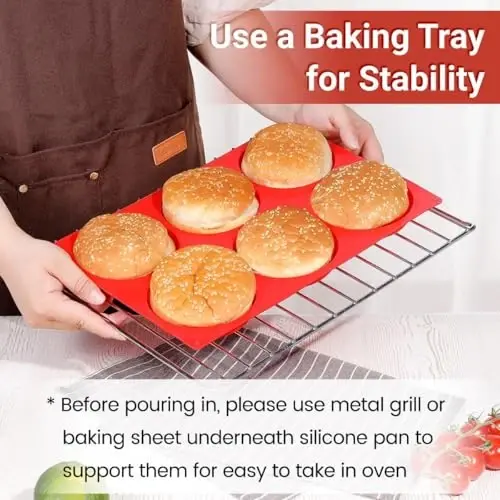CAKETIME Jumbo Muffin Top Pan, Silicone Egg Molds for Breakfast Sandwiches 4 Inch Large Baking Pan for Oven English muffins, Whoopie Pies, Corn Bread, Tarts 2 Pack Red - 2