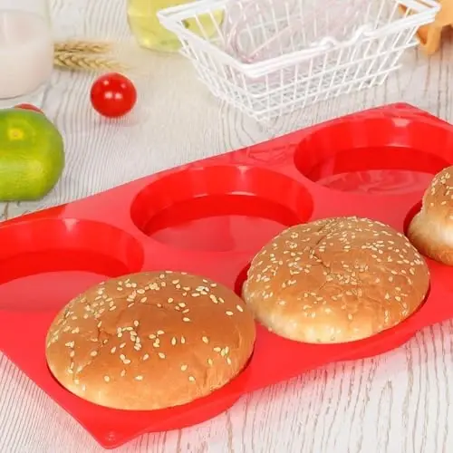 CAKETIME Jumbo Muffin Top Pan, Silicone Egg Molds for Breakfast Sandwiches 4 Inch Large Baking Pan for Oven English muffins, Whoopie Pies, Corn Bread, Tarts 2 Pack Red - 3