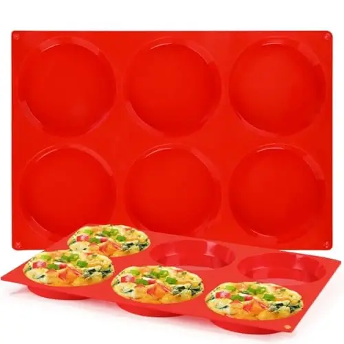 CAKETIME Jumbo Muffin Top Pan, Silicone Egg Molds for Breakfast Sandwiches 4 Inch Large Baking Pan for Oven English muffins, Whoopie Pies, Corn Bread, Tarts 2 Pack Red - 1