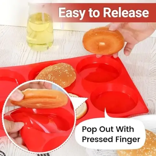 CAKETIME Jumbo Muffin Top Pan, Silicone Egg Molds for Breakfast Sandwiches 4 Inch Large Baking Pan for Oven English muffins, Whoopie Pies, Corn Bread, Tarts 2 Pack Red - 5