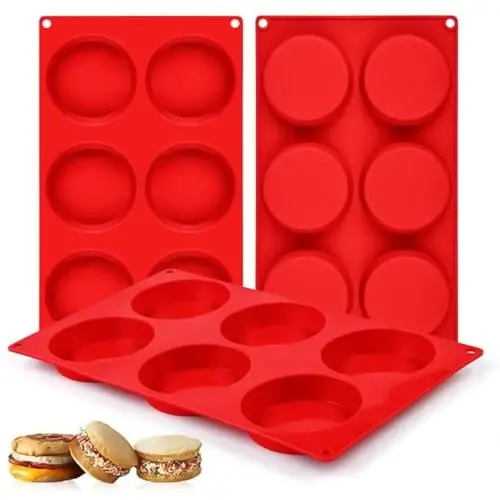 CAKETIME Muffin Top Pan, Silicone Egg Molds for Breakfast Sandwiches 3 Inch Round Silicone Baking Molds for Baking English Muffins, Whoopie Pies, Corn Bread, Egg Bites, Tarts 3 Pack - 1