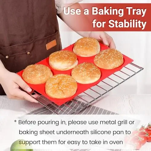 CAKETIME Muffin Top Pan, Jumbo Silicone Egg Molds for Breakfast Sandwiches 4 Inch Round Baking Pan for Oven English Muffins, Whoopie Pies, Corn Bread, Egg bites, Tarts 3 Pack Red - 2