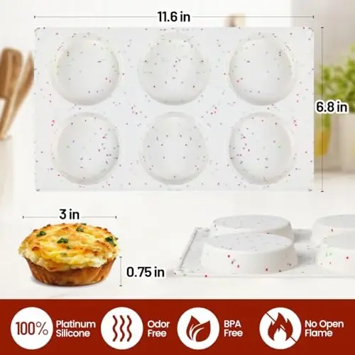 CAKETIME Muffin Top Pan, Silicone Egg Molds for Breakfast Sandwiches 3 Inch Round Baking Pan for Oven English Muffins, Whoopie Pies, Corn Bread, Bites, Tarts 2 Pack Confetti - 3
