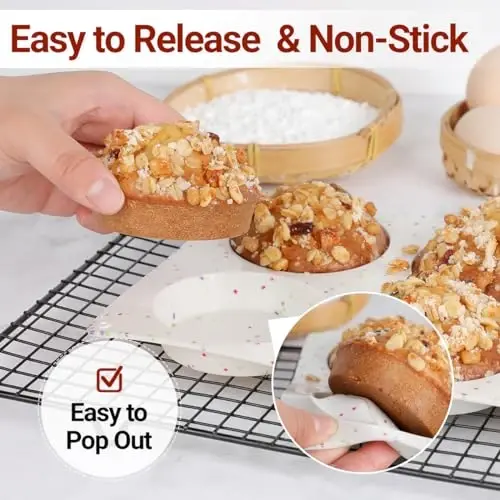 CAKETIME Muffin Top Pan, Silicone Egg Molds for Breakfast Sandwiches 3 Inch Round Baking Pan for Oven English Muffins, Whoopie Pies, Corn Bread, Bites, Tarts 2 Pack Confetti - CAKETIME (1)