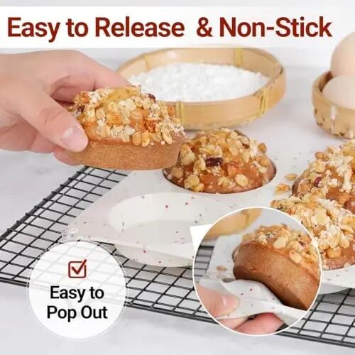 CAKETIME Muffin Top Pan, Silicone Egg Molds for Breakfast Sandwiches 3 Inch Round Baking Pan for Oven English muffins, Whoopie Pies, Corn Bread, Egg bites, Tarts 4 Pack Confetti - CAKETIME (1)