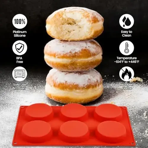 CAKETIME Muffin Top Pan, Silicone Molds for Breakfast Sandwiches, English Muffins, Whoopie Pies, Corn Bread, Egg Bites, Tarts - 2 Pack Red - 5