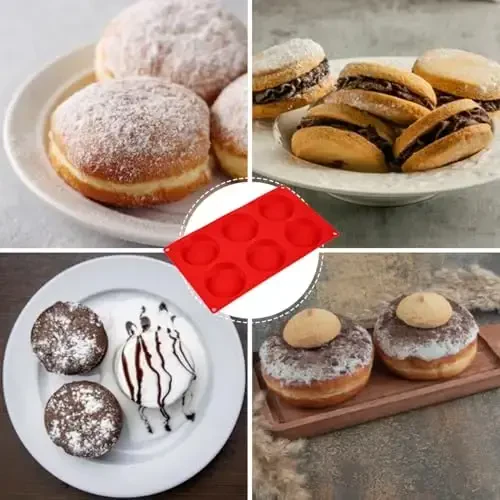 CAKETIME Muffin Top Pan, Silicone Molds for Breakfast Sandwiches, English Muffins, Whoopie Pies, Corn Bread, Egg Bites, Tarts - 2 Pack Red - 6