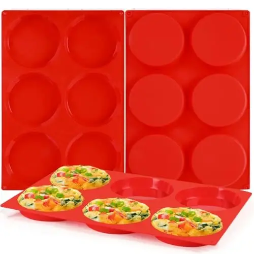 CAKETIME Muffin Top Pan, Jumbo Silicone Egg Molds for Breakfast Sandwiches 4 Inch Round Baking Pan for Oven English Muffins, Whoopie Pies, Corn Bread, Egg bites, Tarts 3 Pack Red - 1