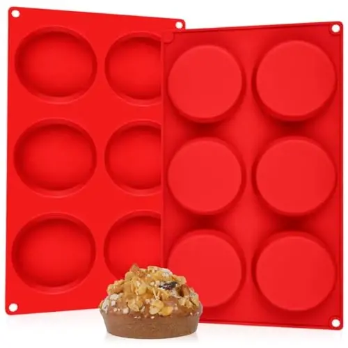 CAKETIME Muffin Top Pan, Silicone Molds for Breakfast Sandwiches, English Muffins, Whoopie Pies, Corn Bread, Egg Bites, Tarts - 2 Pack Red - 1