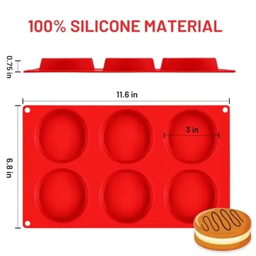 CAKETIME Muffin Top Pan, Silicone Molds for Breakfast Sandwiches, English Muffins, Whoopie Pies, Corn Bread, Egg Bites, Tarts - 2 Pack Red - 3
