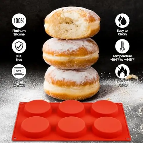 CAKETIME Muffin Top Pan, Silicone Egg Molds for Breakfast Sandwiches 3 Inch Round Egg Baking Pan for Oven English muffins, Whoopie Pies, Corn Bread, bites, Tarts 2 Pack Red - 5