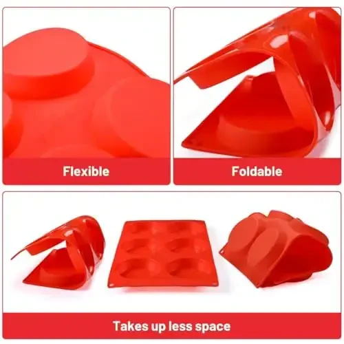 CAKETIME Silikon tuxum qoliplari, 3 dyuymli kek qoliplari to'plami, non yopish uchun yopishmaydigan 4 dona inglizcha keks, vupi pirogi, makkajo'xori noni, tuxumli gazak, nonushta sendvichlari - 5