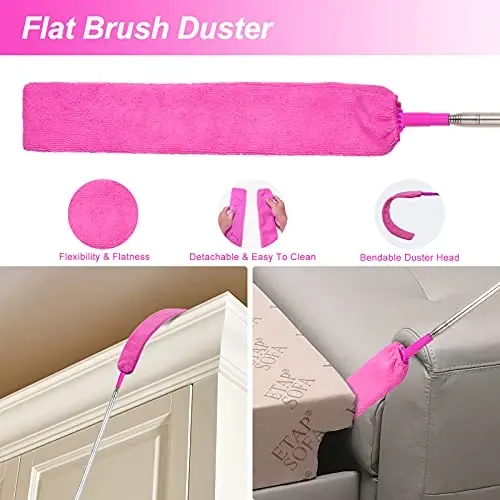 Microfiber Dusters for Cleaning, Feather Dusters with Extension Pole, Bendable & Washable Dusters for High Ceiling Fan, Blinds, Cars, Furniture, Cleaning Tools Kit Pink Gift for Women (15 PCS) - 5