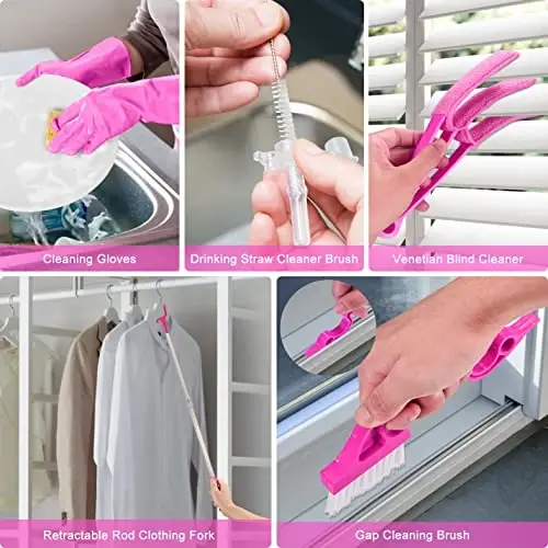 Microfiber Dusters for Cleaning, Feather Dusters with Extension Pole, Bendable & Washable Dusters for High Ceiling Fan, Blinds, Cars, Furniture, Cleaning Tools Kit Pink Gift for Women (15 PCS) - 6