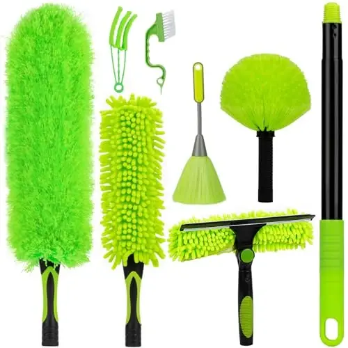 CALBEAU 15Foot High Reach Dusters for Cleaning with 7.8 FT Extension Pole, Duster Kit with Cobweb Duster, Ceiling Fan Ceaner Duster, Blind Duster and Window Squeegee - 1