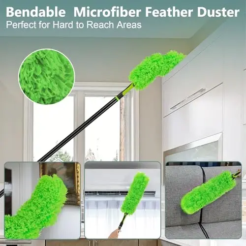 CALBEAU 15Foot High Reach Dusters for Cleaning with 7.8 FT Extension Pole, Duster Kit with Cobweb Duster, Ceiling Fan Ceaner Duster, Blind Duster and Window Squeegee - 4