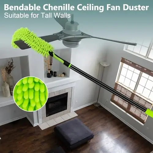 CALBEAU 15Foot High Reach Dusters for Cleaning with 7.8 FT Extension Pole, Duster Kit with Cobweb Duster, Ceiling Fan Ceaner Duster, Blind Duster and Window Squeegee - 5