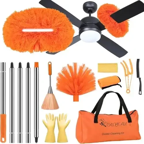 CALBEAU Ceiling Fan Cleaner Duster with 60 inch Extension Pole, Dusters for Cleaning High Ceiling Fan Blades, Cobweb Duster with Extension Pole, Duster Kit with Storage Bag - 1