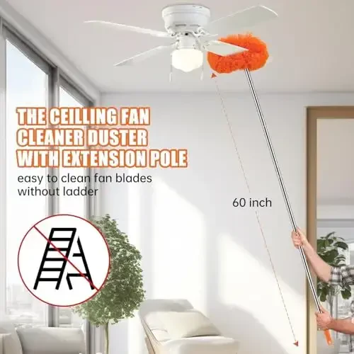 CALBEAU Ceiling Fan Cleaner Duster with 60 inch Extension Pole, Dusters for Cleaning High Ceiling Fan Blades, Cobweb Duster with Extension Pole, Duster Kit with Storage Bag - 2