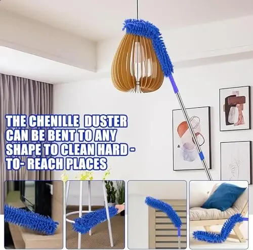 CALBEAU Ceiling Fan Cleaner Duster with 80 inch Extension Pole, Fan Duster for High Ceiling Fan Blades, Bendable and Washable Chenille Duster for Cleaning Hard to Reach Areas - 4