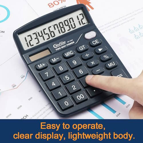 CALCUFUSION 12 Digits Desk Calculator with Large Display LCD and Sensitive Big Buttons Dual Power Solar Calculator with Battery Standard Functions Basic Calculators for Offices Home Schools CF-1453 - 6