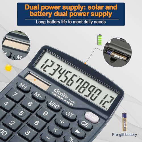 CALCUFUSION Calculator, 12 Digits Desk Calculators with Large Display LCD & Sensitive Big Buttons Dual Power Solar with Battery Standard Functions Basic Calculators for Offices Home Schools CF-1453 - 3