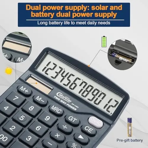 CALCUFUSION Calculator, 12 Digits Desk Calculators with Large Display LCD & Sensitive Big Buttons Dual Power Solar with Battery Standard Functions Basic Calculators for Offices Home Schools CF-1453 - 3